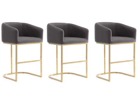 Louvre Counter Stool in Grey and Titanium Gold (set of 3) by Manhattan Comfort at Eve Furniture