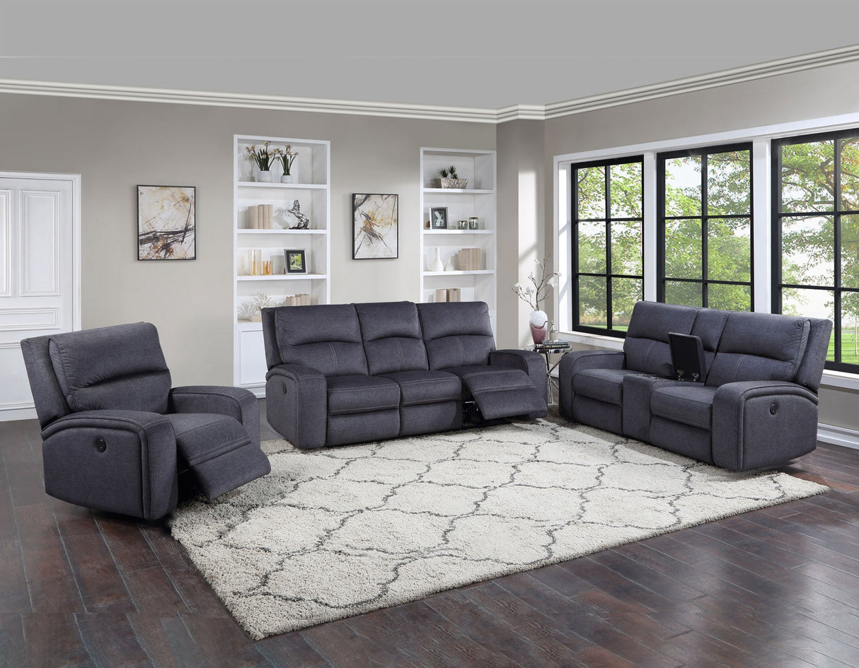 Lovell Charcoal Fabric 3-Piece Power Reclining Set by Steve Silver at Eve Furniture