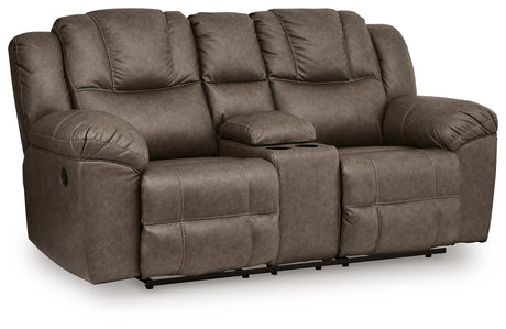 Lowilla Driftwood DBL Rec Loveseat with Console by Ashley at Eve Furniture