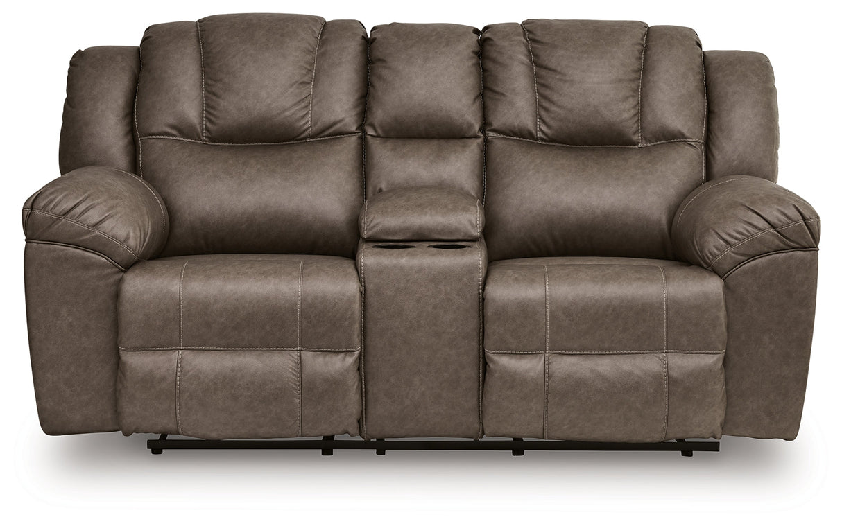 Lowilla Driftwood DBL Rec Loveseat with Console by Ashley at Eve Furniture