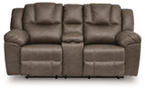 Lowilla Driftwood DBL Rec Loveseat with Console by Ashley at Eve Furniture