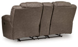 Lowilla Driftwood DBL Rec Loveseat with Console by Ashley at Eve Furniture