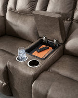 Lowilla Driftwood DBL Rec Loveseat with Console by Ashley at Eve Furniture