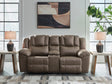 Lowilla Driftwood DBL Rec Loveseat with Console by Ashley at Eve Furniture