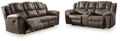 Lowilla Driftwood Reclining Sofa and Loveseat by Ashley at Eve Furniture