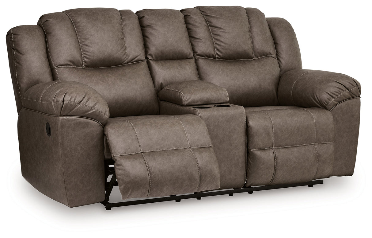 Lowilla Driftwood Reclining Sofa and Loveseat by Ashley at Eve Furniture
