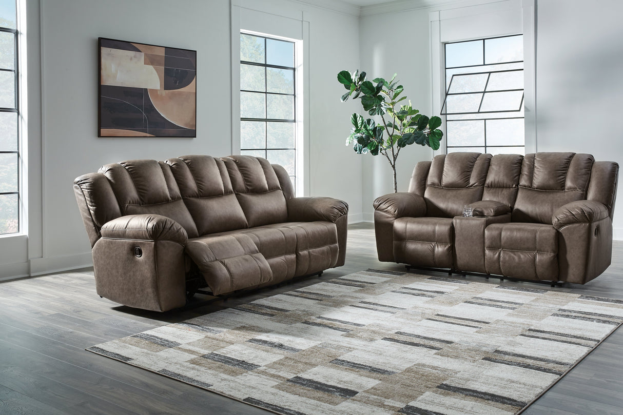 Lowilla Driftwood Reclining Sofa and Loveseat by Ashley at Eve Furniture