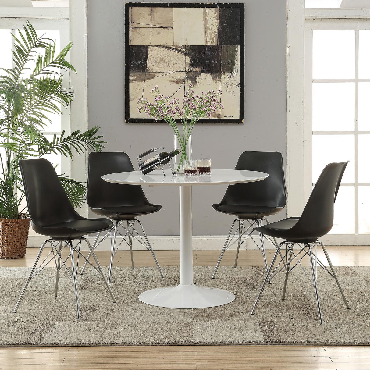 Lowry Black 5-Piece Round Dining Set with Tulip Table and Eiffel Chairs