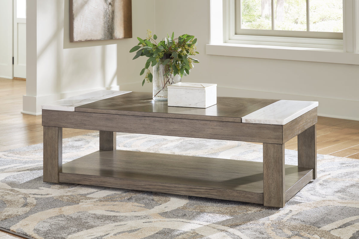 Loyaska Coffee Table with 2 End Tables in Grayish Brown/White by Ashley at Eve Furniture