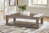 Loyaska Coffee Table with 2 End Tables in Grayish Brown/White by Ashley at Eve Furniture