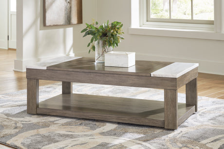 Loyaska Coffee Table with 2 End Tables in Grayish Brown/White by Ashley at Eve Furniture