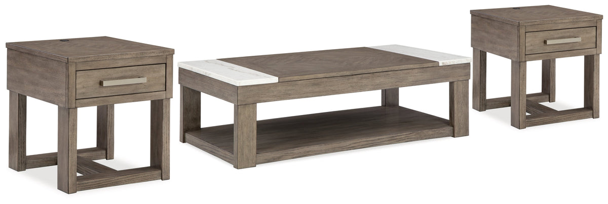 Loyaska Coffee Table with 2 End Tables in Grayish Brown/White by Ashley at Eve Furniture