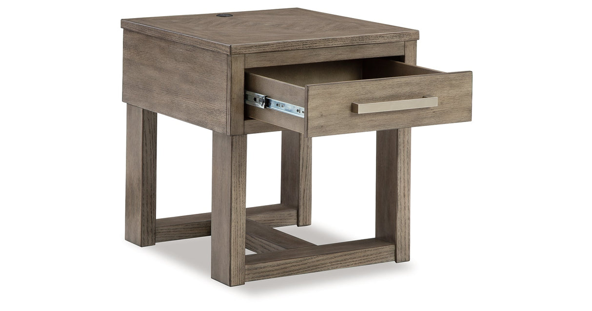 Loyaska Coffee Table with 2 End Tables in Grayish Brown/White by Ashley at Eve Furniture