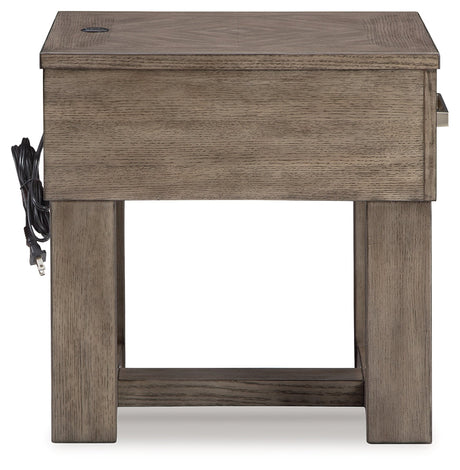 Loyaska Coffee Table with 2 End Tables in Grayish Brown/White by Ashley at Eve Furniture