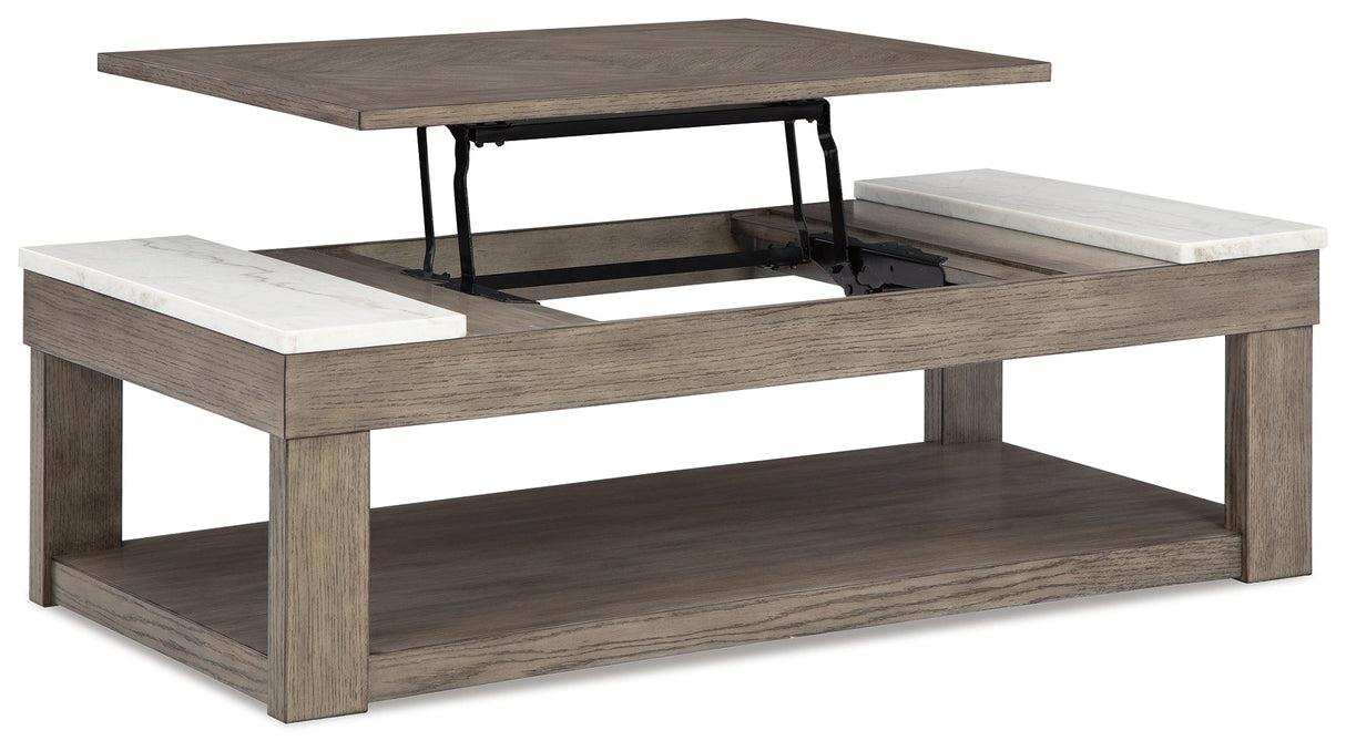 Loyaska Coffee Table with 2 End Tables in Grayish Brown/White by Ashley at Eve Furniture