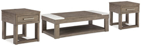 Loyaska Coffee Table with 2 End Tables in Grayish Brown/White by Ashley at Eve Furniture
