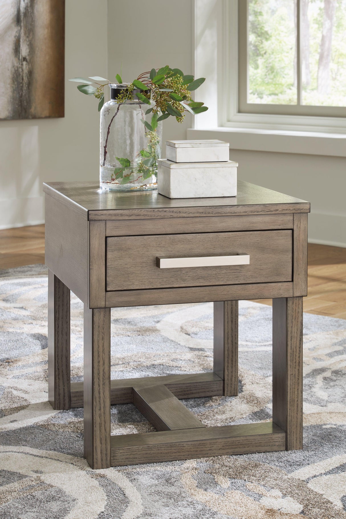 Loyaska Grayish Brown/White End Table by Ashley at Eve Furniture