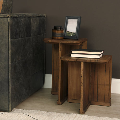 Lucan Mid-Dark Brown Reclaimed Wood Side Tables by Mercana at Eve Furniture