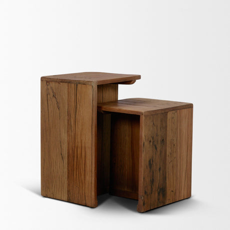 Lucan Mid-Dark Brown Reclaimed Wood Side Tables by Mercana at Eve Furniture