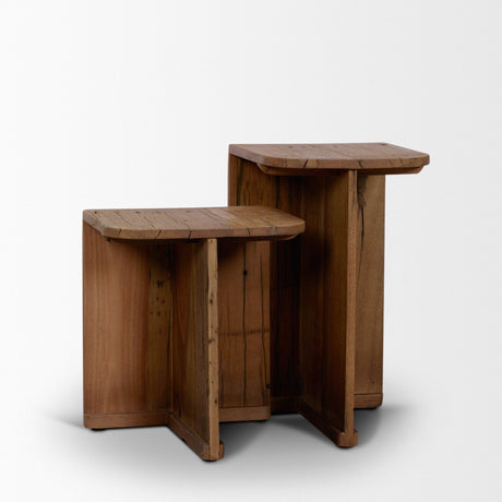 Lucan Mid-Dark Brown Reclaimed Wood Side Tables by Mercana at Eve Furniture