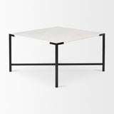 Lucas 30x30 White Marble Top Black Metal Base Coffee Table by Mercana at Eve Furniture