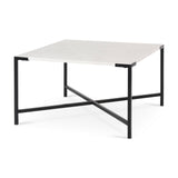 Lucas 30x30 White Marble Top Black Metal Base Coffee Table by Mercana at Eve Furniture