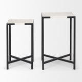 Lucas III (Set of 2) 15L x 15W; 12L x 12W White Marble W/Black Iron Frame Accent Tables by Mercana at Eve Furniture