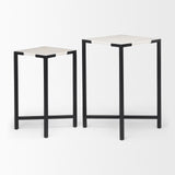 Lucas III (Set of 2) 15L x 15W; 12L x 12W White Marble W/Black Iron Frame Accent Tables by Mercana at Eve Furniture