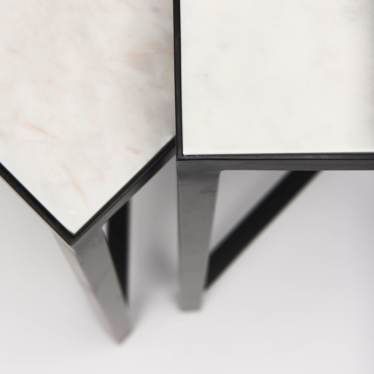 Lucas III (Set of 2) 15L x 15W; 12L x 12W White Marble W/Black Iron Frame Accent Tables by Mercana at Eve Furniture