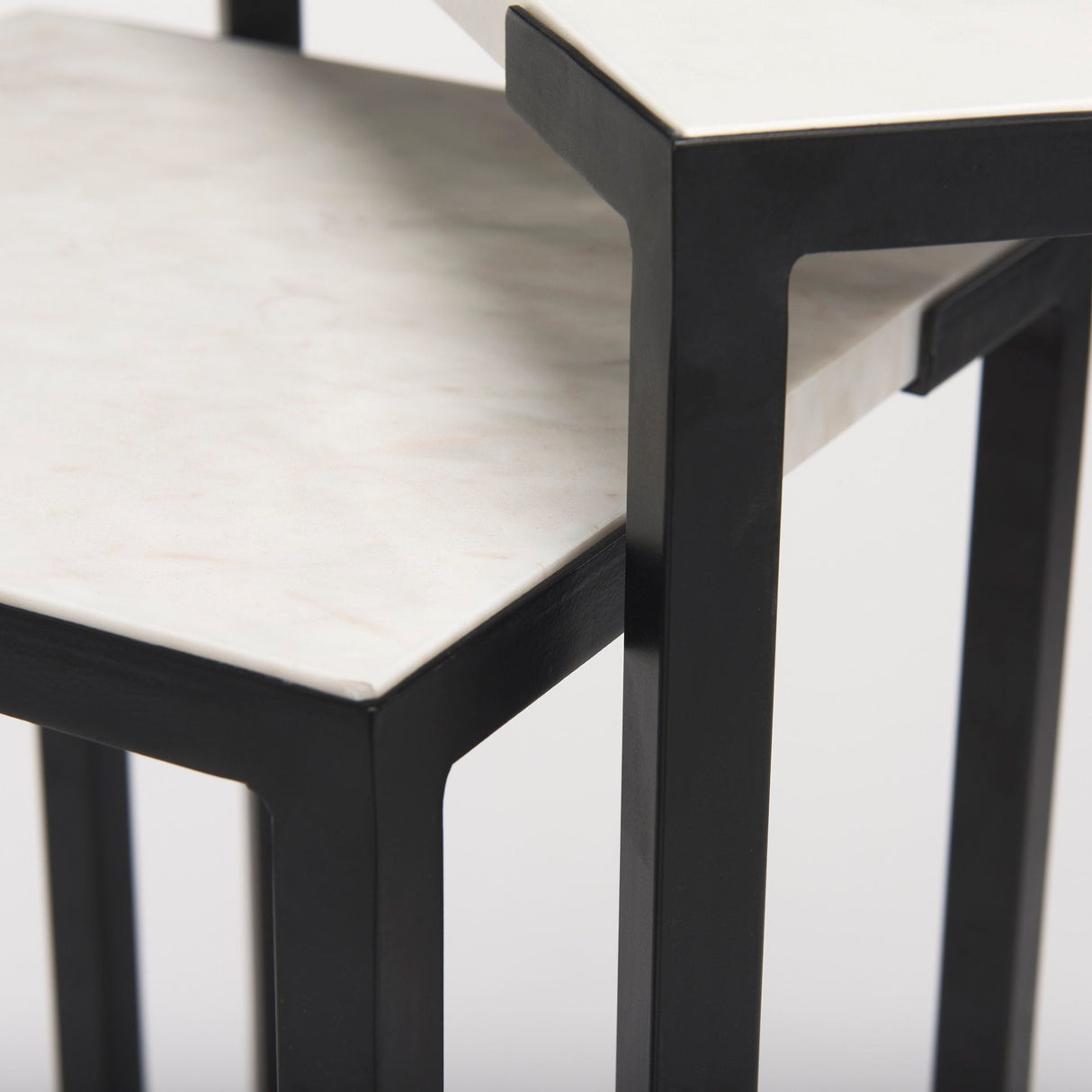 Lucas III (Set of 2) 15L x 15W; 12L x 12W White Marble W/Black Iron Frame Accent Tables by Mercana at Eve Furniture
