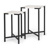 Lucas III (Set of 2) 15L x 15W; 12L x 12W White Marble W/Black Iron Frame Accent Tables by Mercana at Eve Furniture