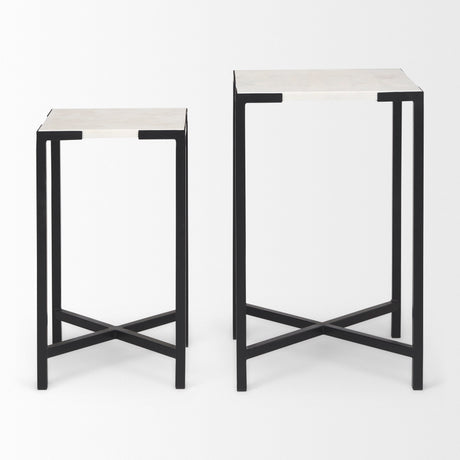 Lucas III (Set of 2); White Marble W/Black Iron Frame Accent Tables by Mercana at Eve Furniture