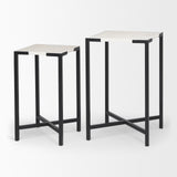 Lucas III (Set of 2); White Marble W/Black Iron Frame Accent Tables by Mercana at Eve Furniture