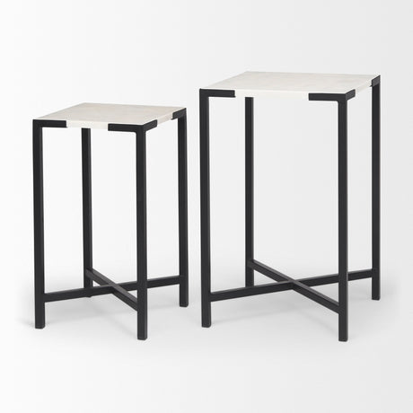 Lucas III (Set of 2); White Marble W/Black Iron Frame Accent Tables by Mercana at Eve Furniture