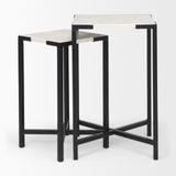Lucas III (Set of 2); White Marble W/Black Iron Frame Accent Tables by Mercana at Eve Furniture