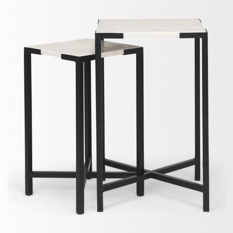 Lucas III (Set of 2); White Marble W/Black Iron Frame Accent Tables by Mercana at Eve Furniture