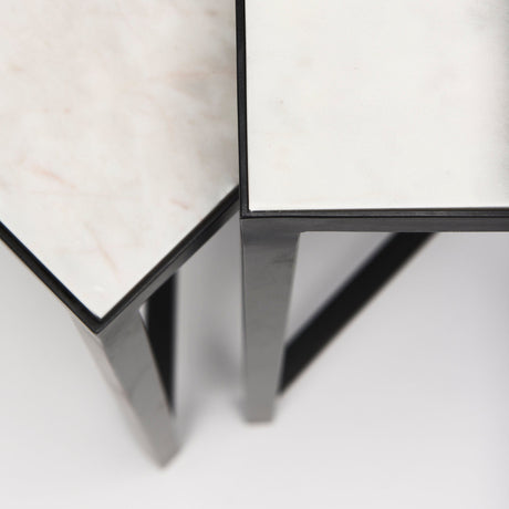 Lucas III (Set of 2); White Marble W/Black Iron Frame Accent Tables by Mercana at Eve Furniture