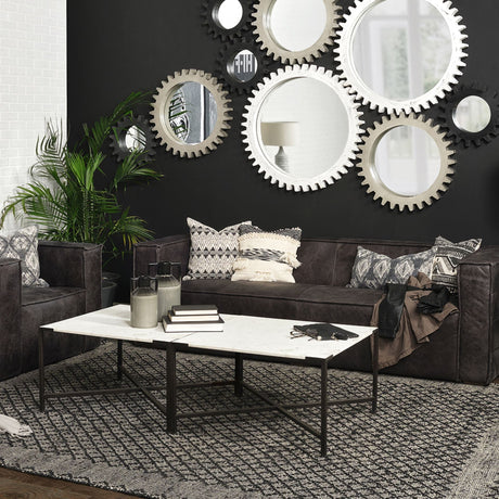 Lucas White Marble Top Black Metal Base Coffee Table by Mercana at Eve Furniture