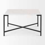 Lucas White Marble Top Black Metal Base Coffee Table by Mercana at Eve Furniture