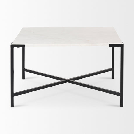 Lucas White Marble Top Black Metal Base Coffee Table by Mercana at Eve Furniture