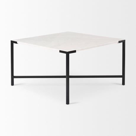 Lucas White Marble Top Black Metal Base Coffee Table by Mercana at Eve Furniture
