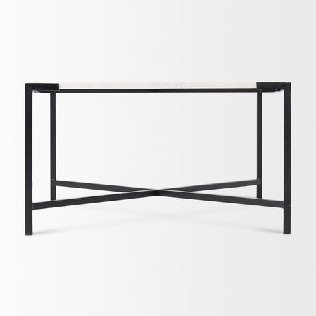 Lucas White Marble Top Black Metal Base Coffee Table by Mercana at Eve Furniture