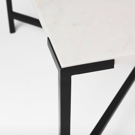 Lucas White Marble Top Black Metal Base Coffee Table by Mercana at Eve Furniture