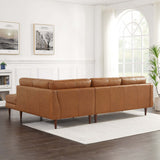 Lucco Mid-Century Modern L-Shaped Genuine Leather Sectional in Cognac Tan Left Sectional