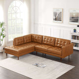 Lucco Mid-Century Modern L-Shaped Genuine Leather Sectional in Cognac Tan Right Sectional