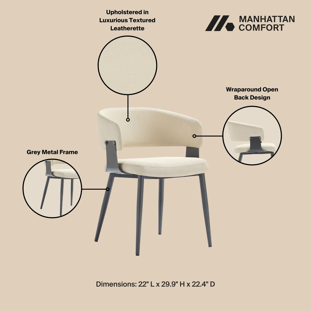 Luce Dining Chair in Sand by Manhattan Comfort at Eve Furniture