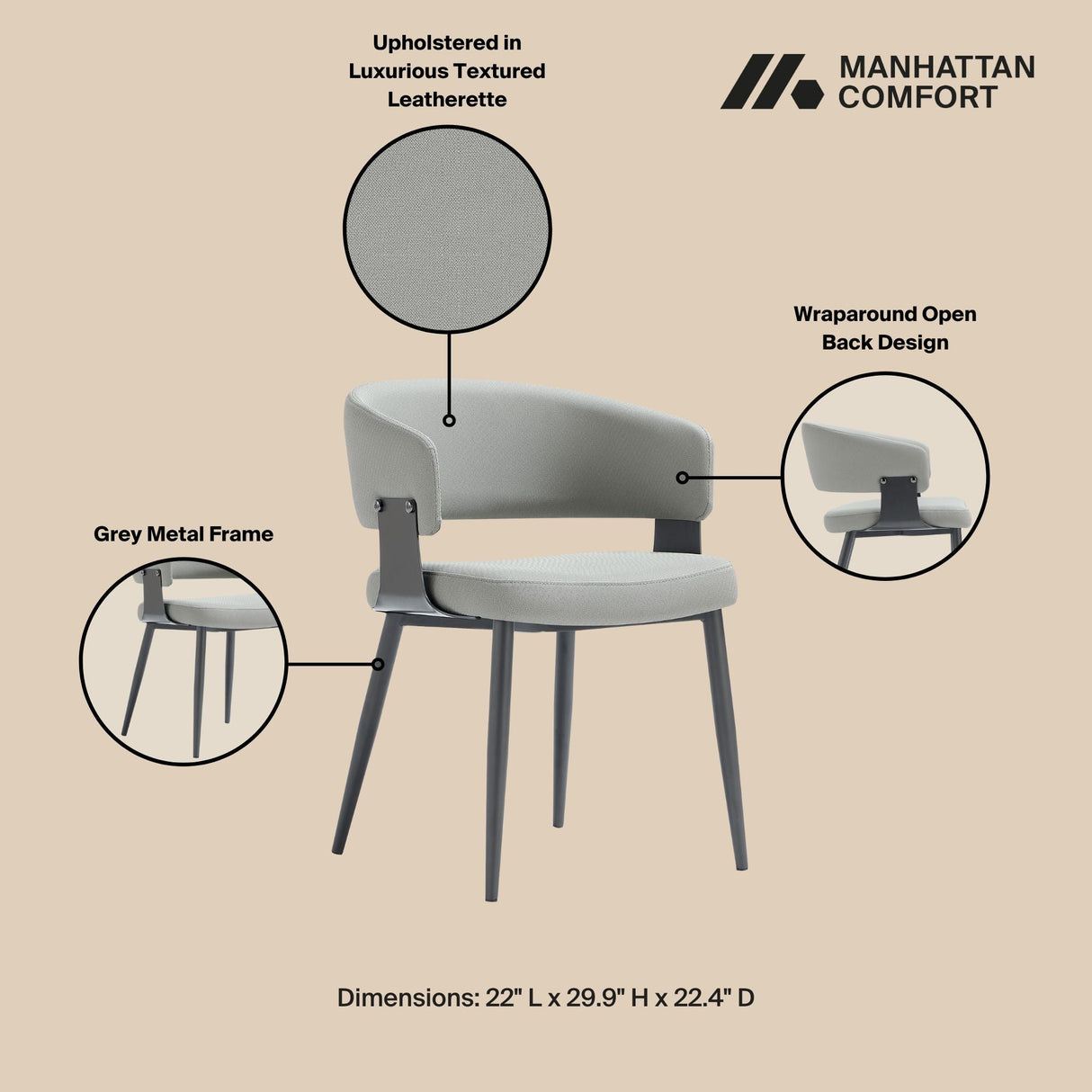 Luce Dining Chair in Stone Grey (set of 4) by Manhattan Comfort at Eve Furniture