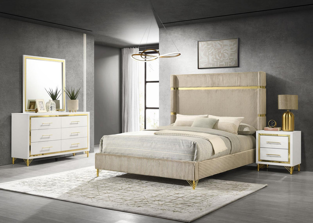 Lucia Beige 4-Piece Eastern King Bedroom Set with Upholstered Wingback Panel Bed