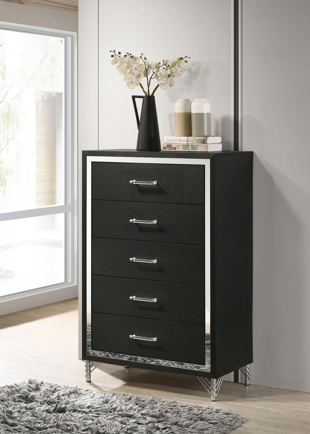 Lucia 5-drawer Bedroom Chest of Drawers Black by Coaster at Eve Furniture