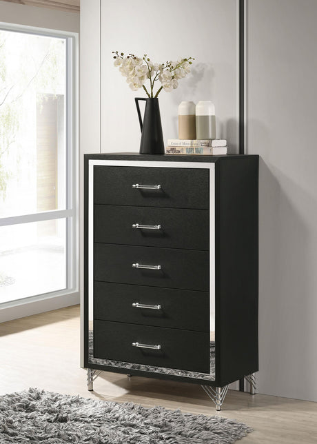 Lucia 5-drawer Bedroom Chest of Drawers Black by Coaster at Eve Furniture